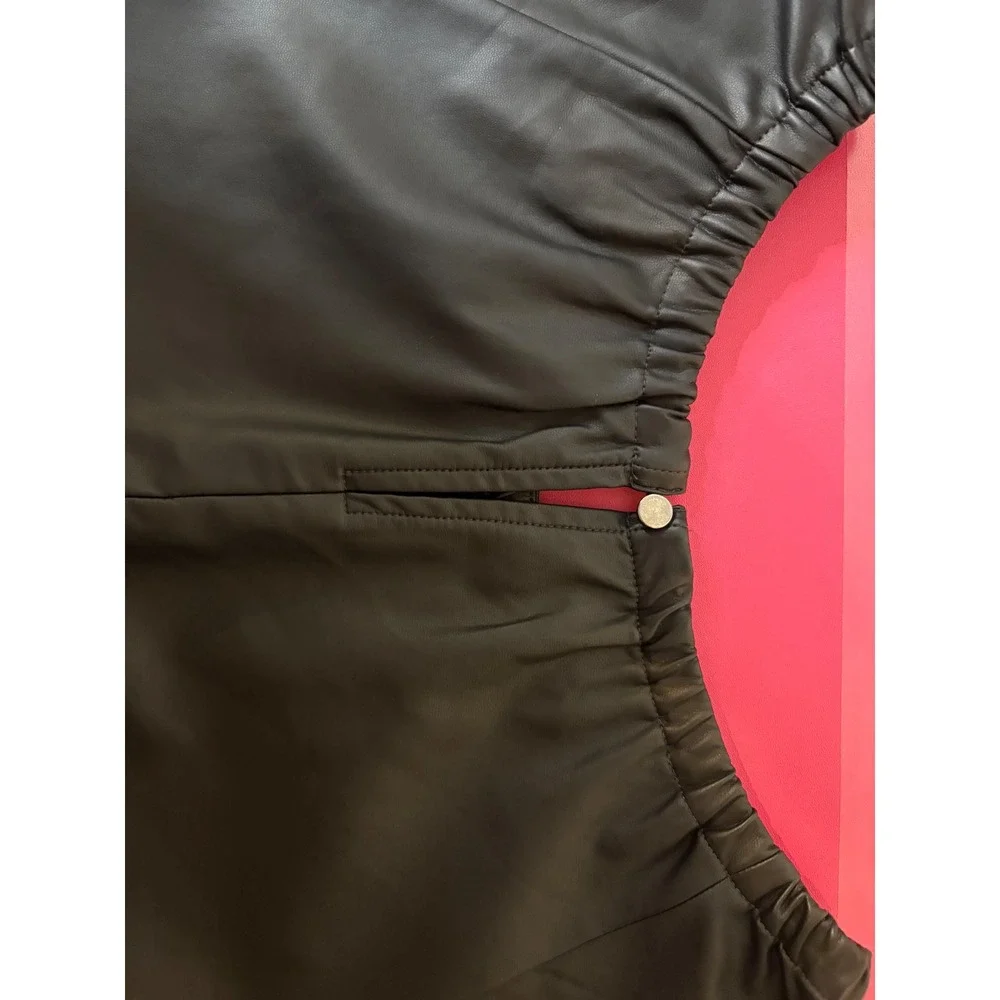 BANANA REPUBLIC Black Faux Leather Puff Sleeve Blouse Sz M Edgy Sleek Minimalist